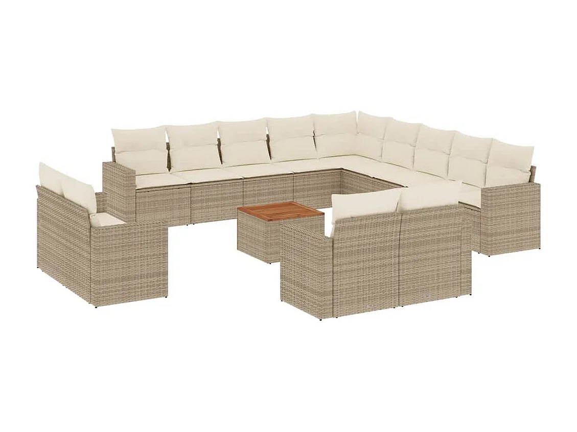 Salon de jardin avec coussins 14 pcs beige résine tressée