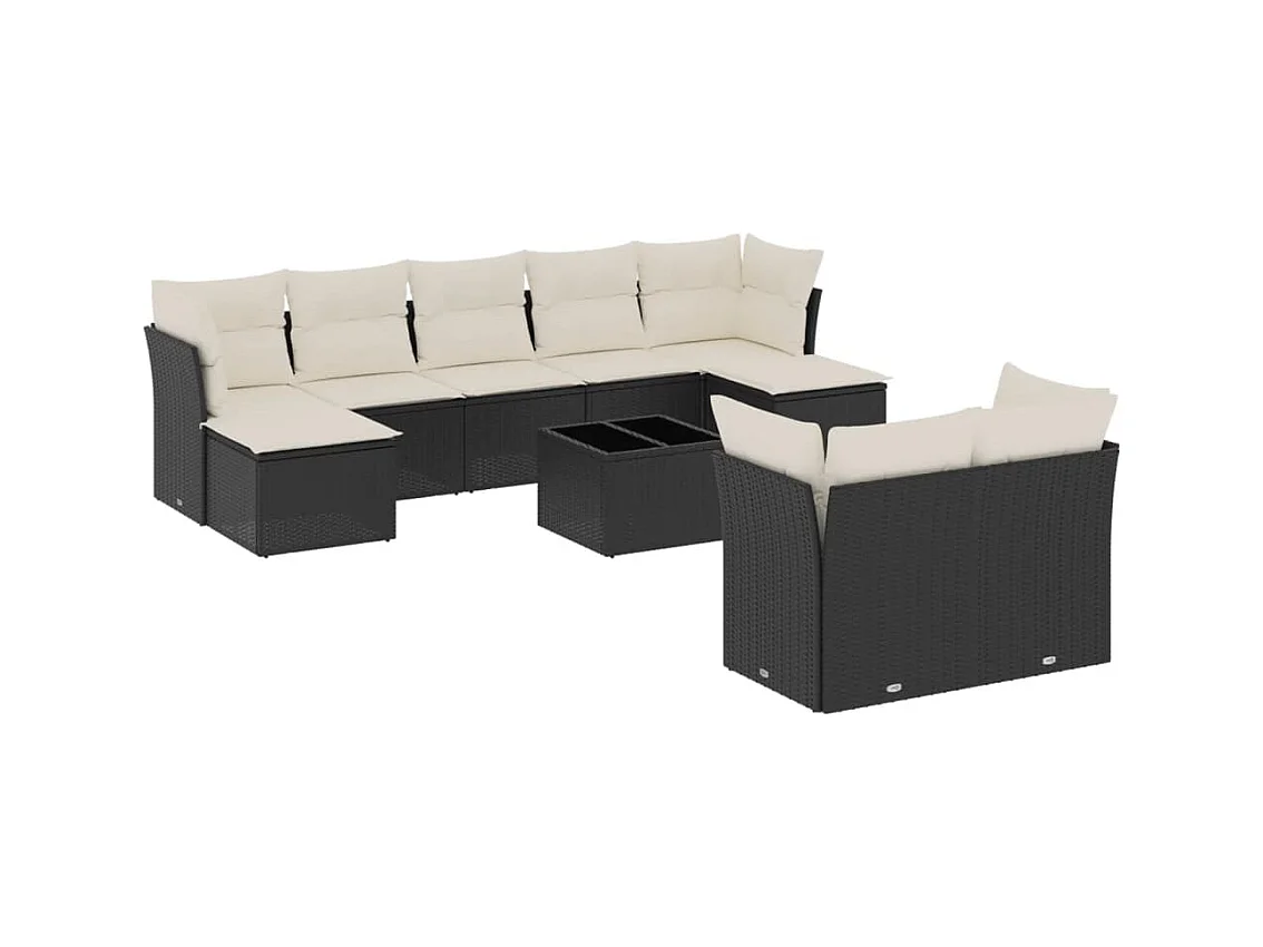 Salon de jardin 10 pcs avec coussins noir résine tressée