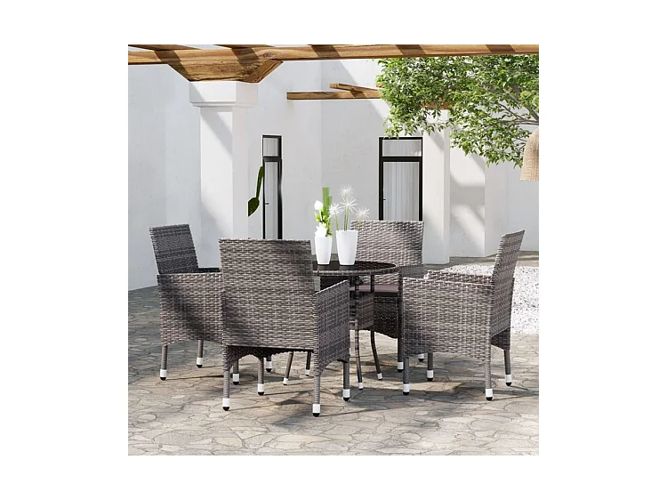 Ensemble à manger de jardin 5 pcs Résine tressée Gris