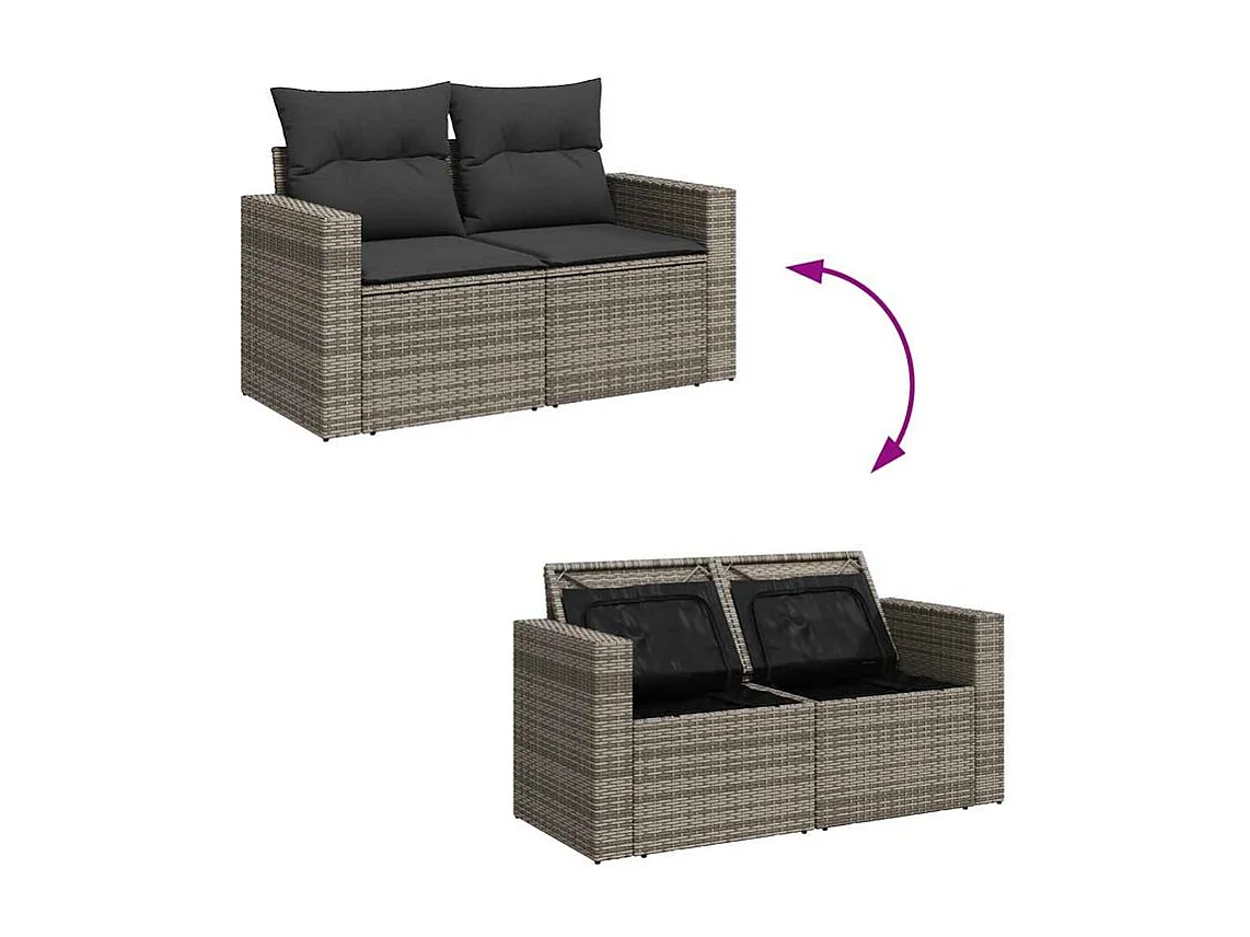 Salon de jardin 6 pcs avec coussins gris résine tressée