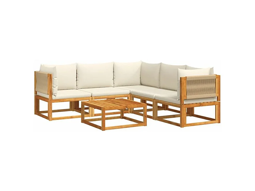 Salon de jardin avec coussins 6 pcs bois d'acacia solide