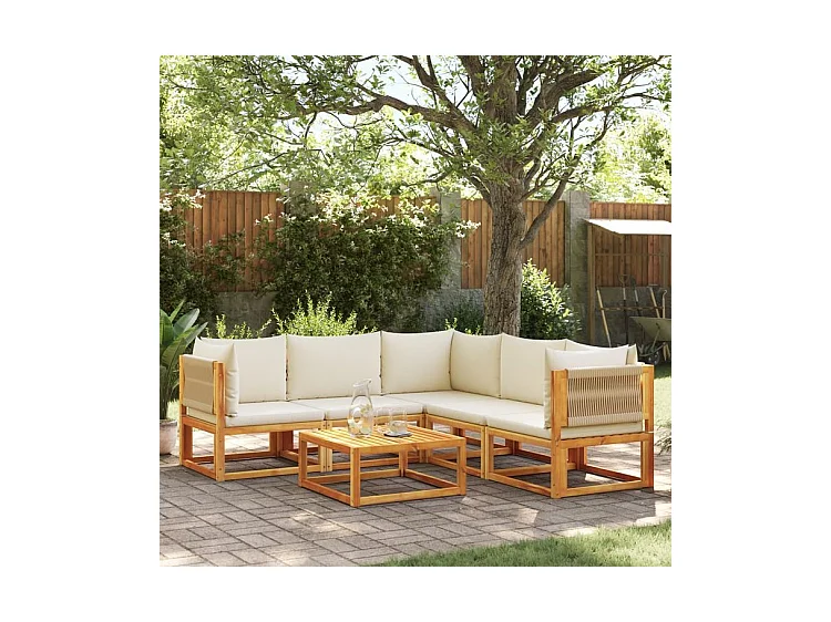 Salon de jardin avec coussins 6 pcs bois d'acacia solide