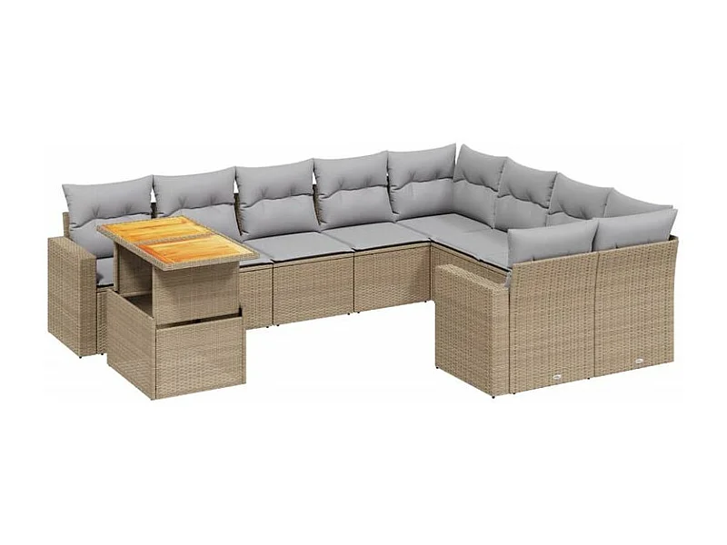 Salon de jardin avec coussins 10 pcs beige résine tressée