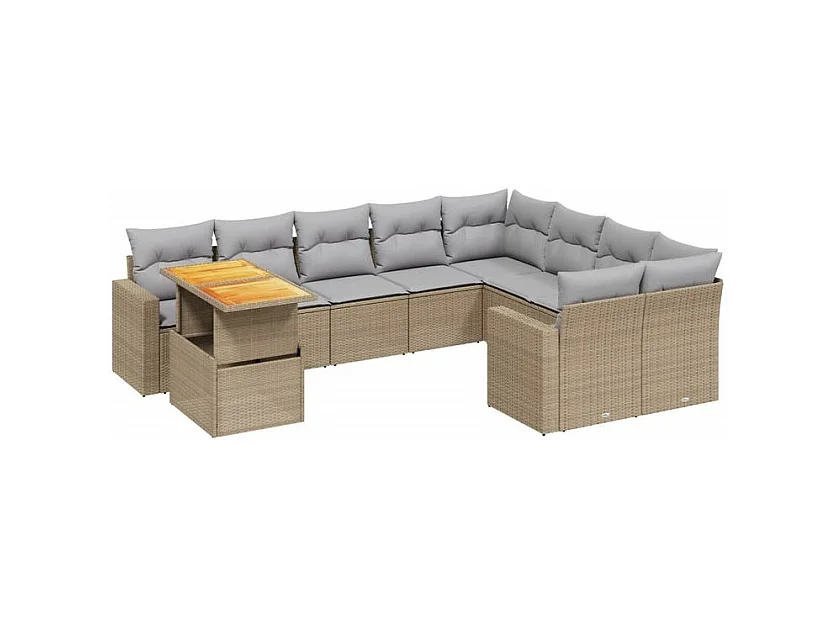 Salon de jardin avec coussins 10 pcs beige résine tressée