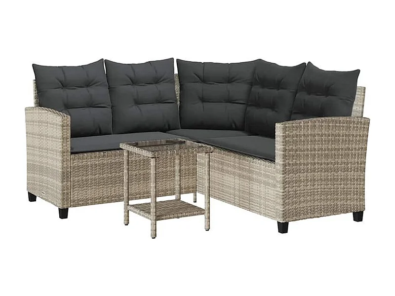 Canapé de jardin table et coussins en forme de L gris clair