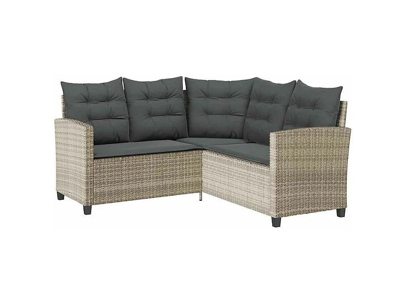 Canapé de jardin table et coussins en forme de L gris clair