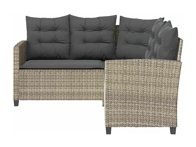 Canapé de jardin table et coussins en forme de L gris clair