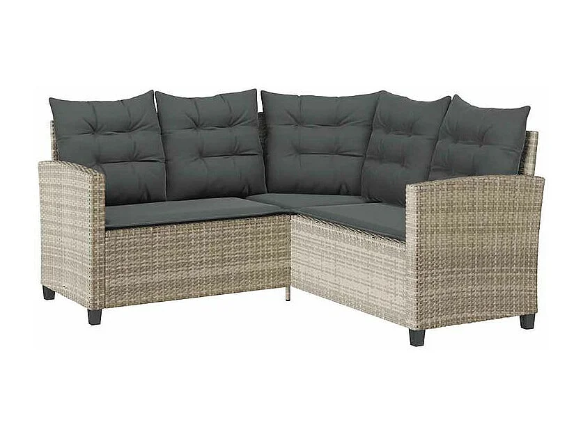 Canapé de jardin table et coussins en forme de L gris clair