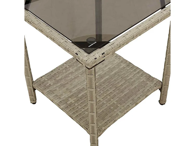 Canapé de jardin table et coussins en forme de L gris clair