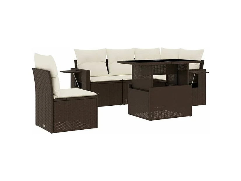 Salon de jardin avec coussins 6 pcs marron résine tressée
