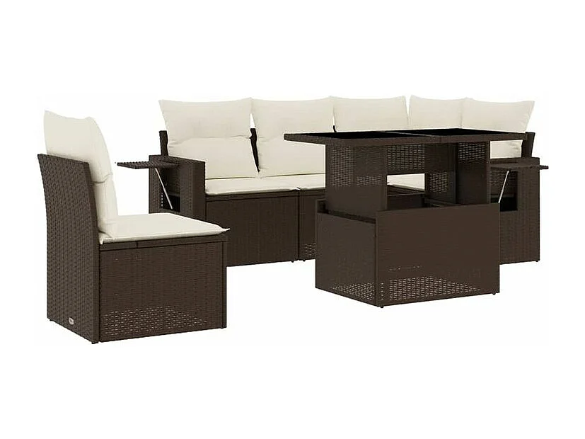 Salon de jardin avec coussins 6 pcs marron résine tressée