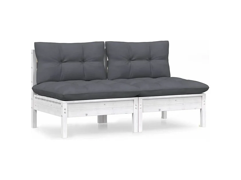 Canapé 2 places de jardin avec coussins anthracite Bois de pin