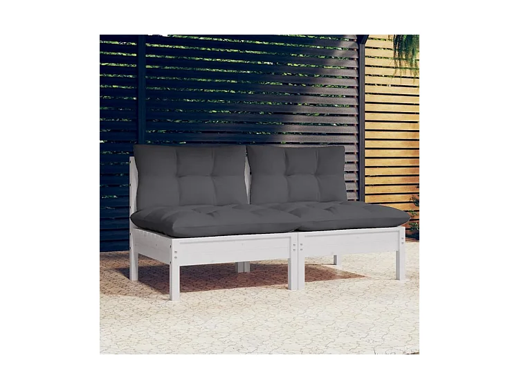 Canapé 2 places de jardin avec coussins anthracite Bois de pin