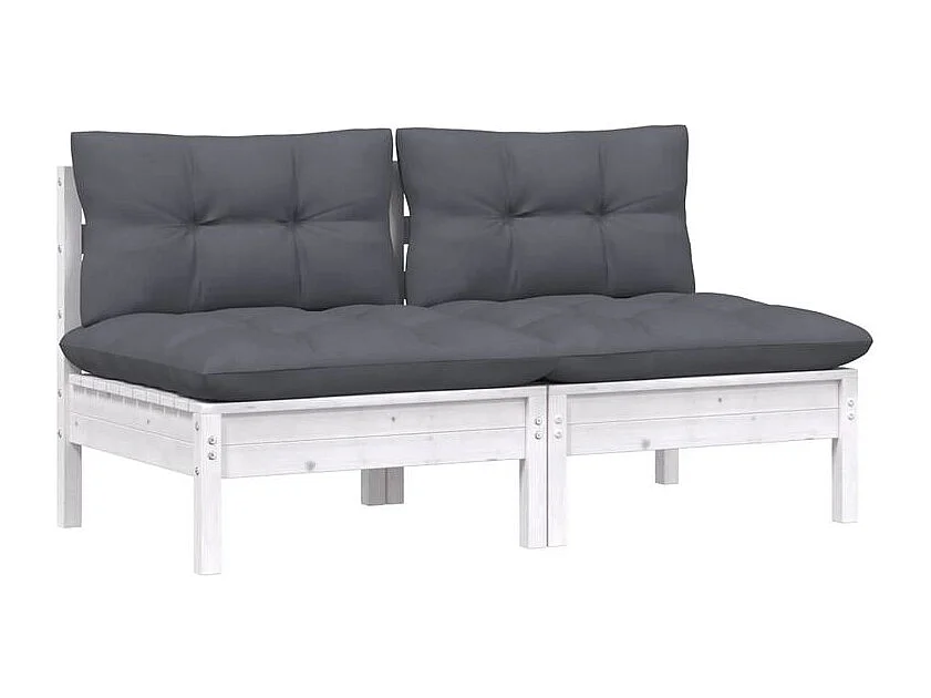 Canapé 2 places de jardin avec coussins anthracite Bois de pin