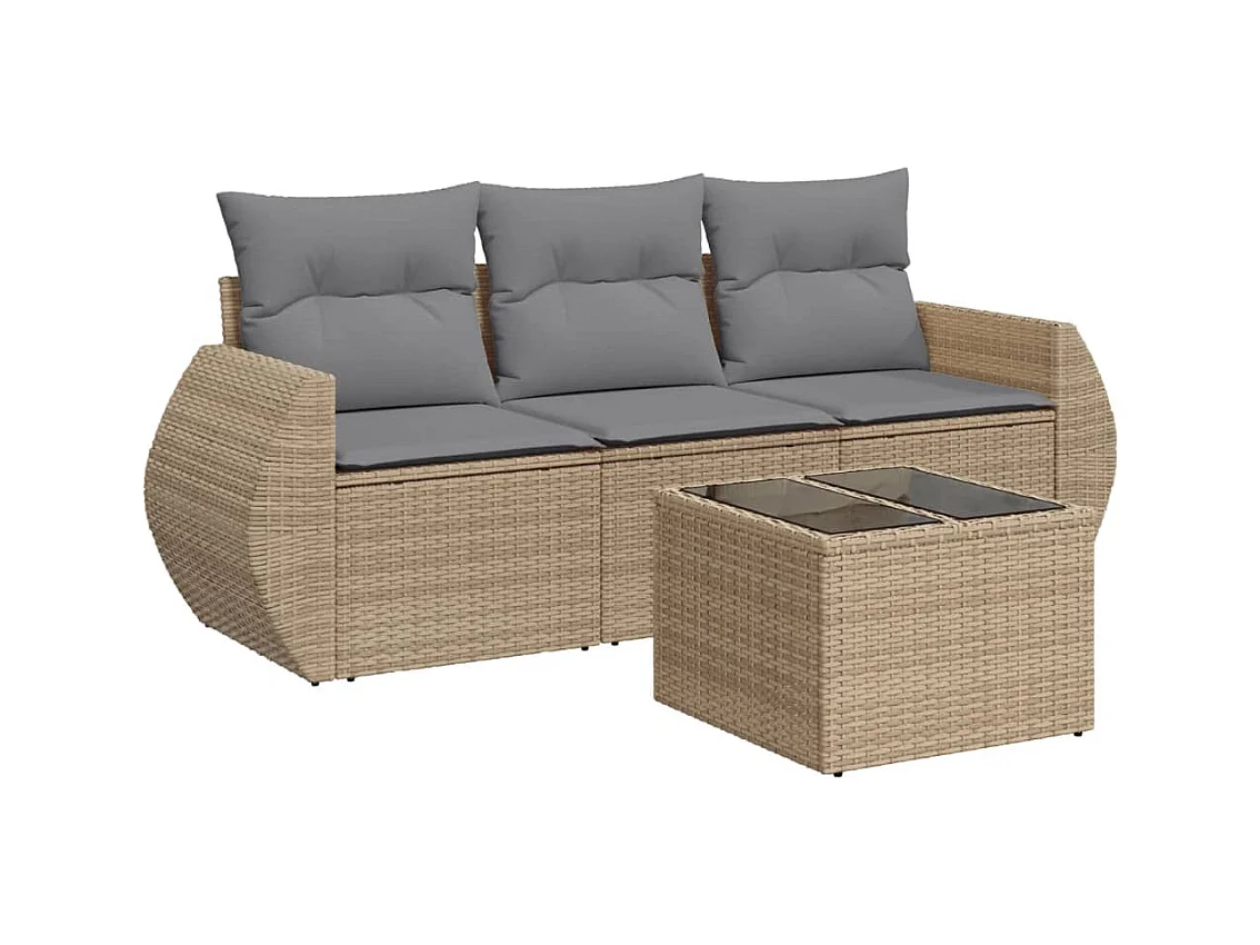 Salon de jardin avec coussins 4 pcs beige résine tressée