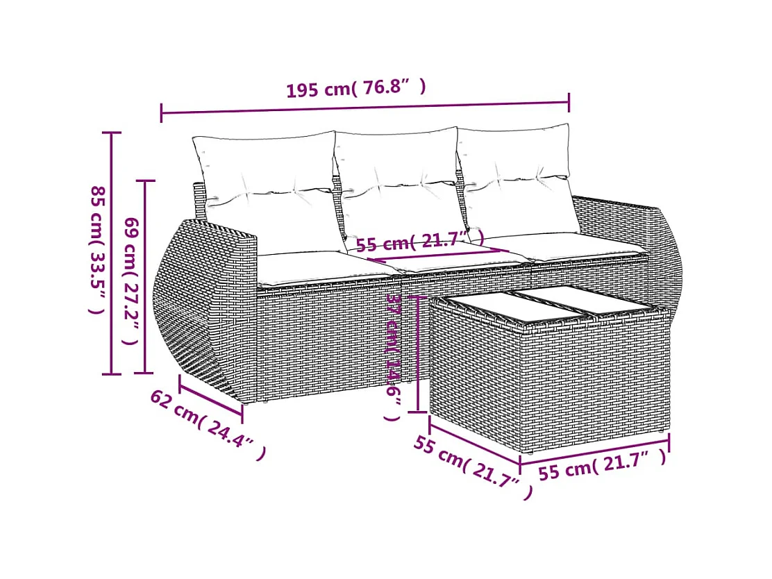 Salon de jardin avec coussins 4 pcs beige résine tressée