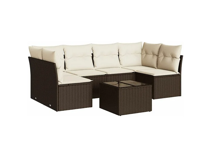 Salon de jardin avec coussins 7 pcs marron résine tressée