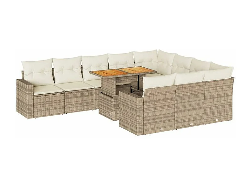 Salon de jardin 11 pcs avec coussins beige résine tressée
