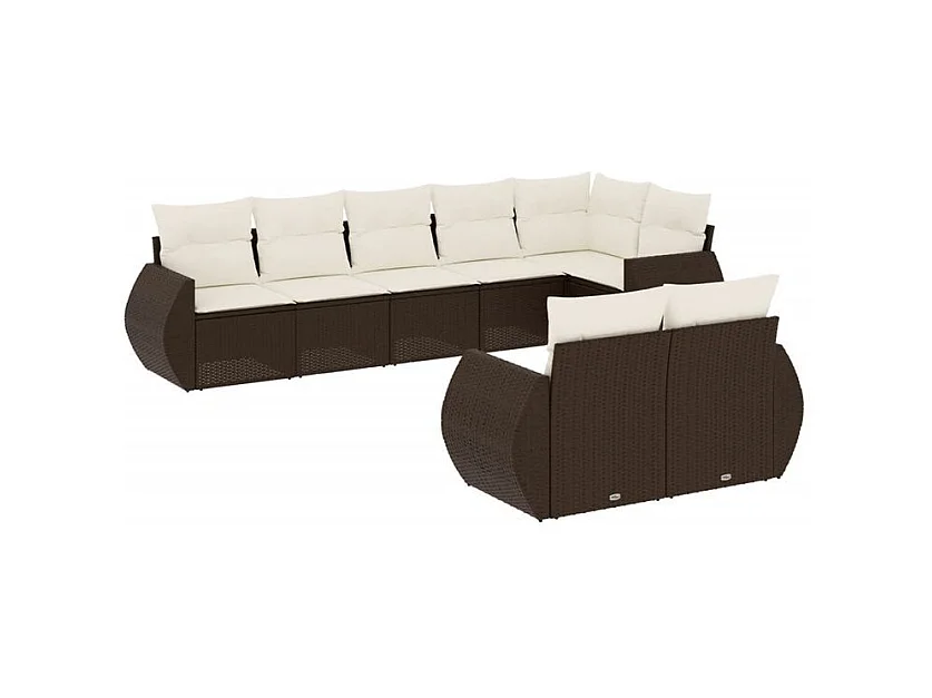 Salon de jardin 8 pcs avec coussins marron résine tressée