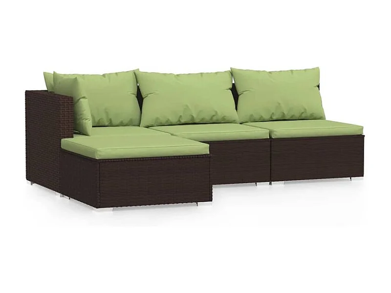 Salon de jardin 4 pcs avec coussins Marron Résine tressée