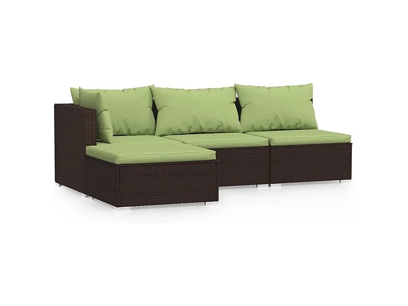 Salon de jardin 4 pcs avec coussins Marron Résine tressée