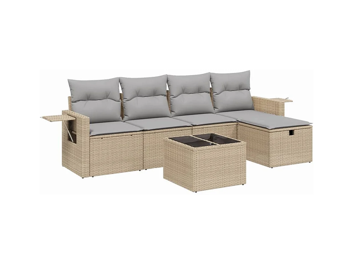 Salon de jardin avec coussins 6pcs mélange beige résine tressée