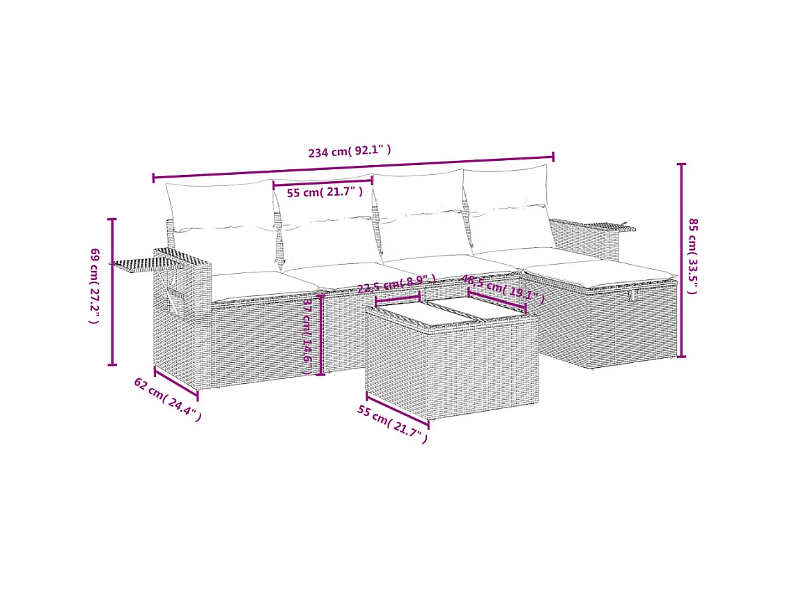 Salon de jardin avec coussins 6pcs mélange beige résine tressée