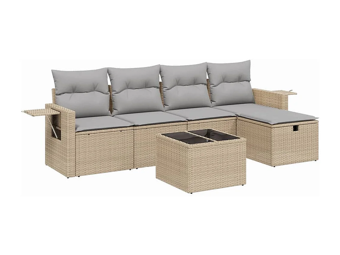 Salon de jardin avec coussins 6pcs mélange beige résine tressée