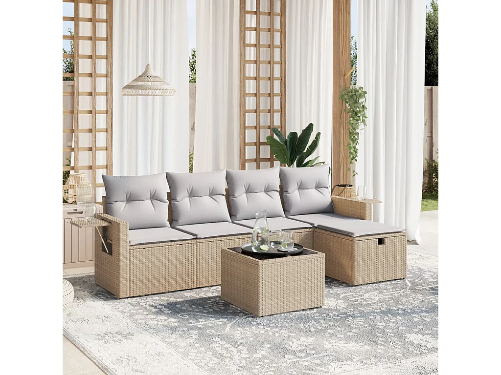 Salon de jardin avec coussins 6pcs mélange beige résine tressée
