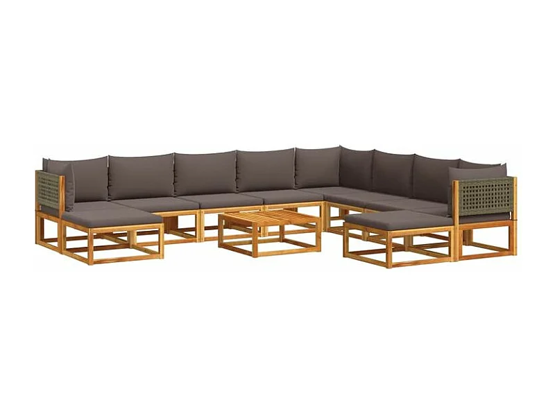 Salon de jardin avec coussins 11 pcs bois massif d'acacia