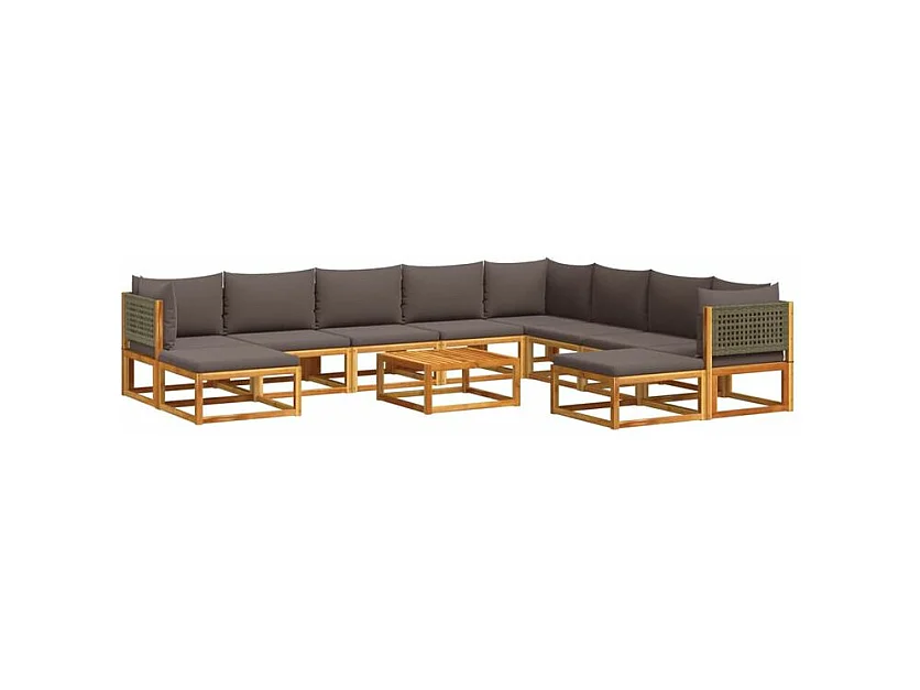 Salon de jardin avec coussins 11 pcs bois massif d'acacia