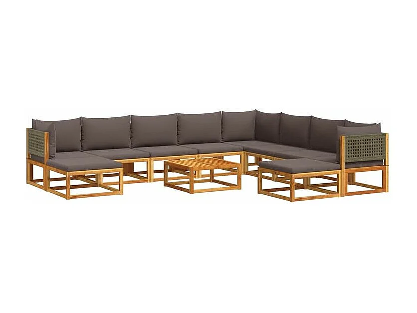 Salon de jardin avec coussins 11 pcs bois massif d'acacia