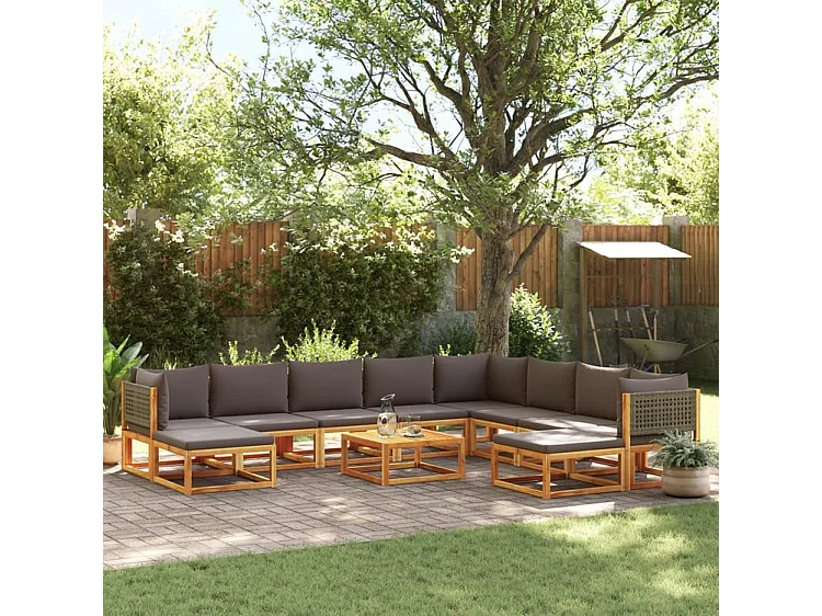 Salon de jardin avec coussins 11 pcs bois massif d'acacia