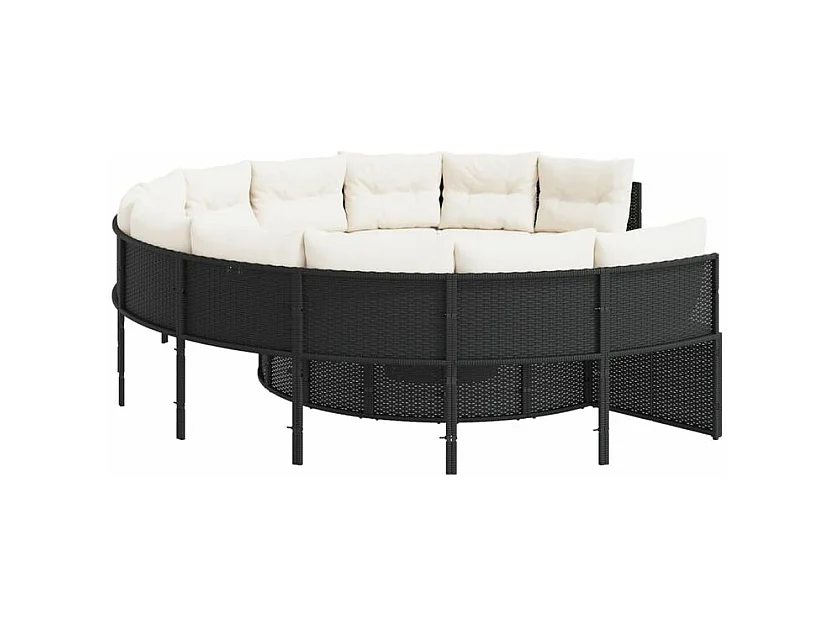 Canapé de jardin avec coussins rond noir résine tressée