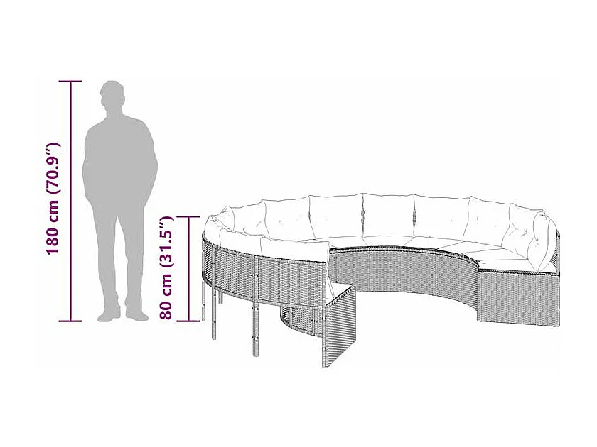 Canapé de jardin avec coussins rond noir résine tressée