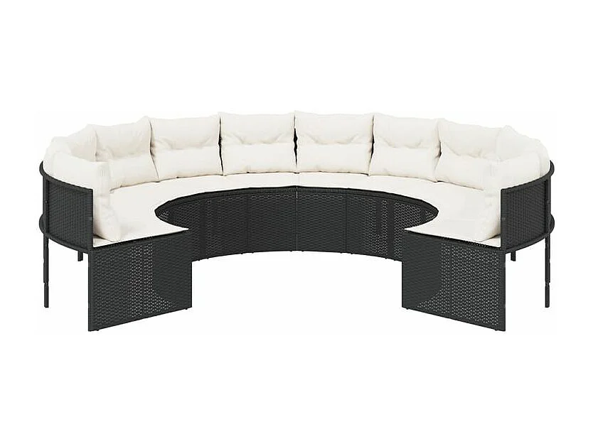 Canapé de jardin avec coussins rond noir résine tressée