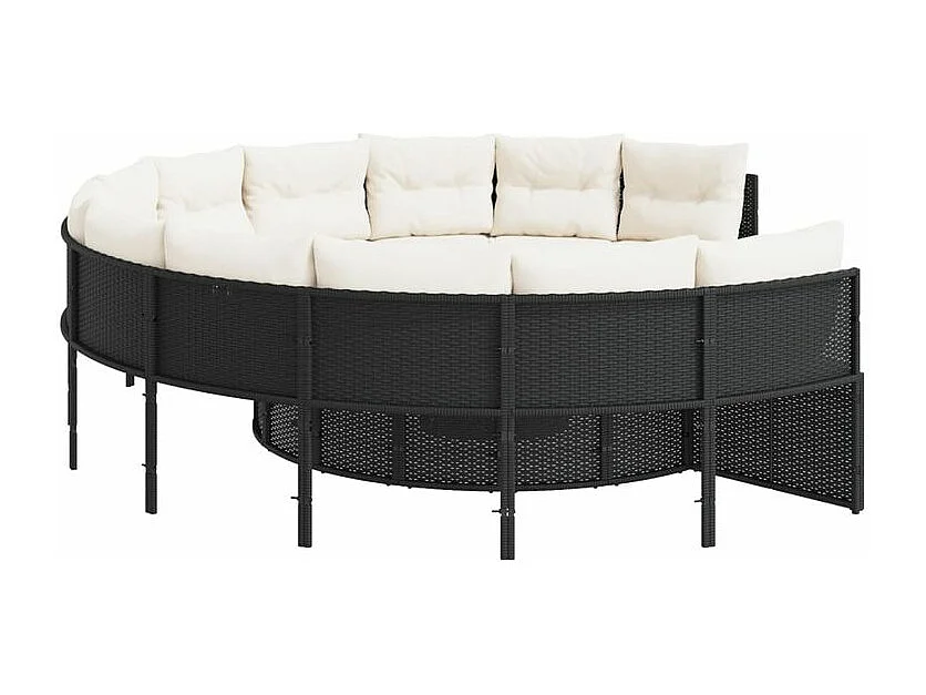 Canapé de jardin avec coussins rond noir résine tressée