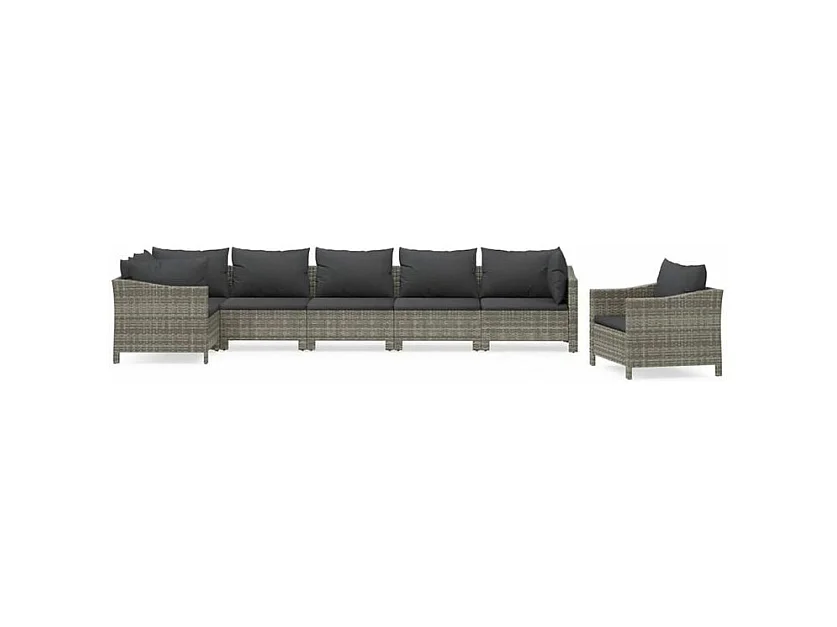 Salon de jardin 7 pcs avec coussins Gris Résine tressée