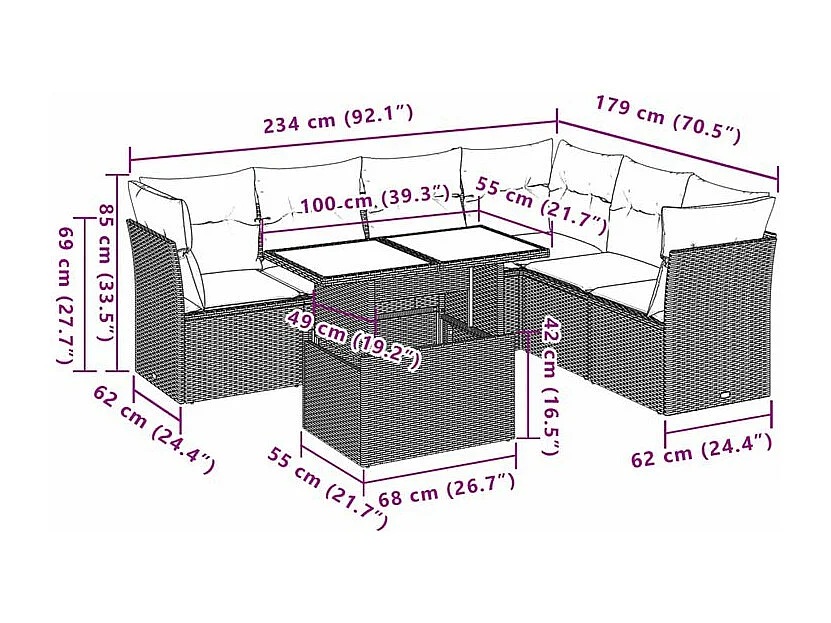 Salon de jardin avec coussins 7 pcs gris clair résine tressée
