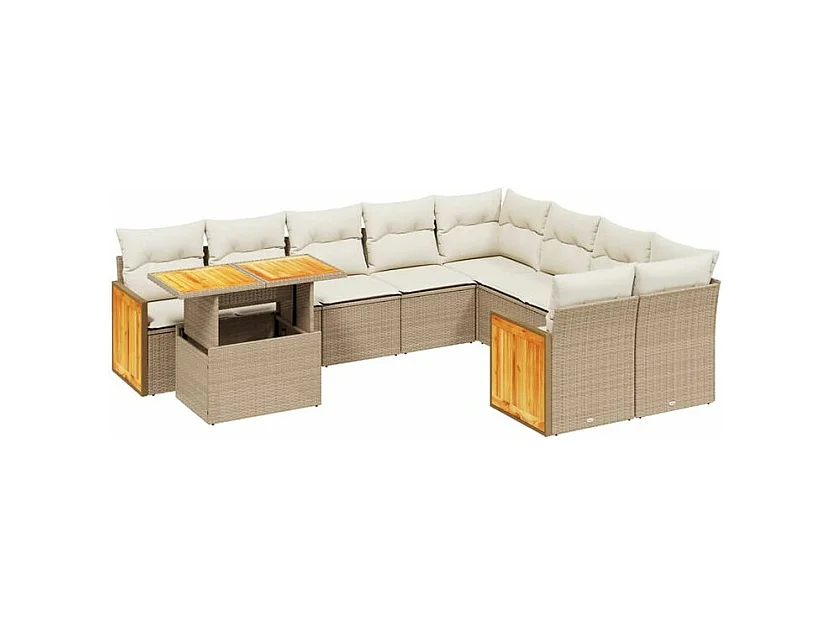 Salon de jardin avec coussins 10 pcs beige résine tressée