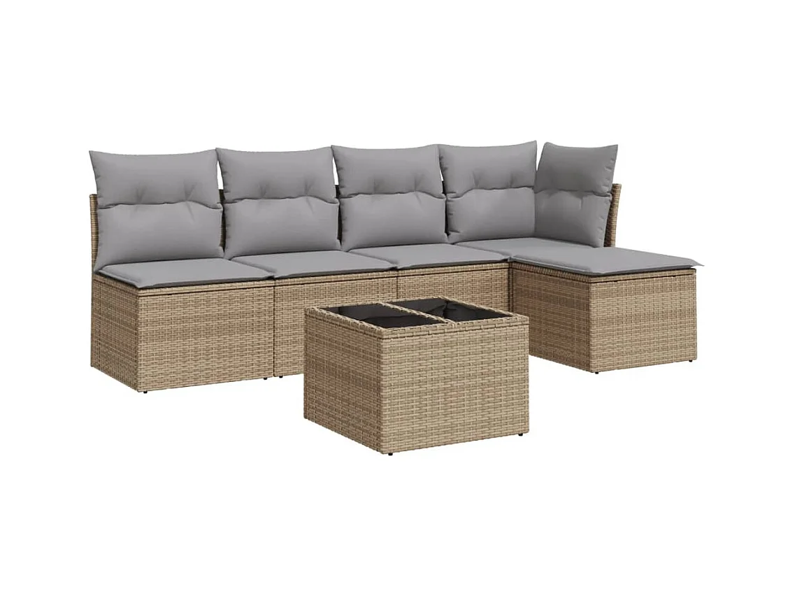 Salon de jardin avec coussins 6 pcs beige résine tressée