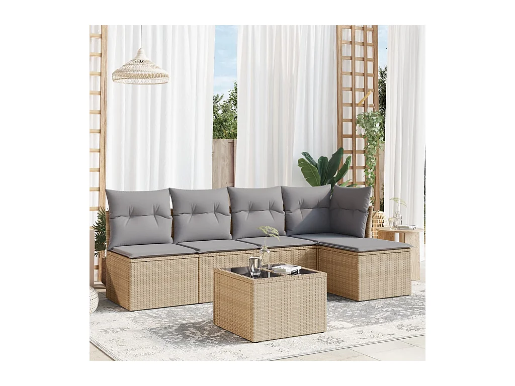 Salon de jardin avec coussins 6 pcs beige résine tressée