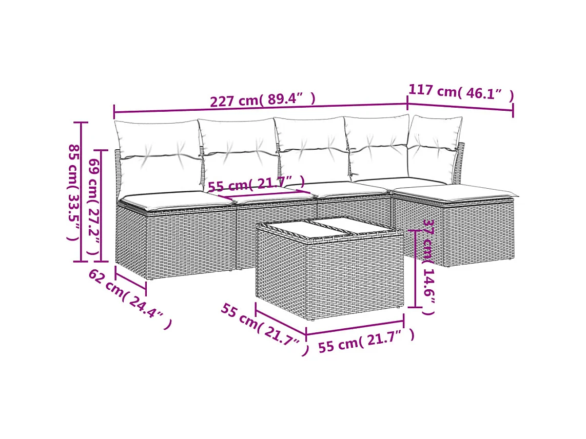 Salon de jardin avec coussins 6 pcs beige résine tressée