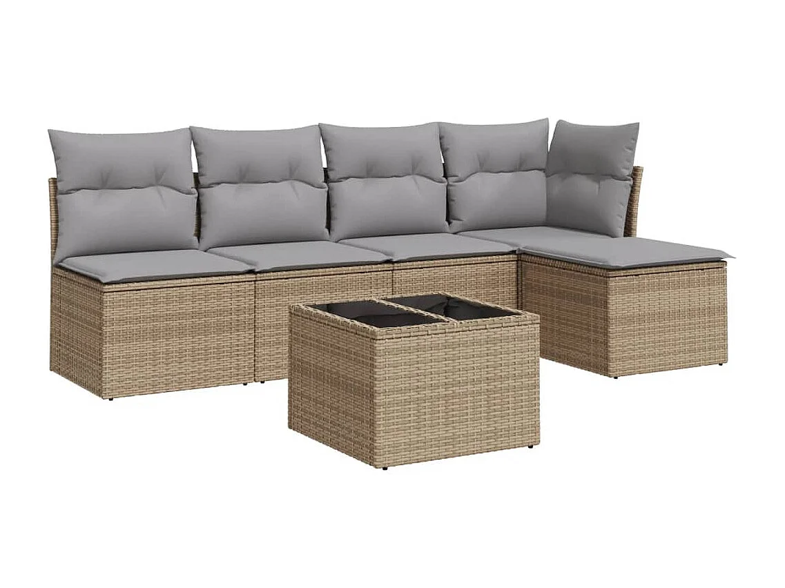 Salon de jardin avec coussins 6 pcs beige résine tressée
