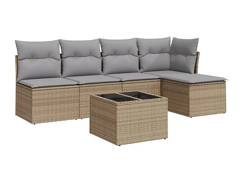 Salon de jardin avec coussins 6 pcs beige résine tressée