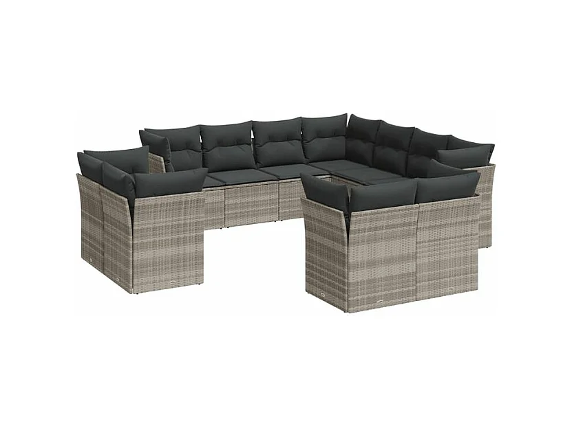 Salon de jardin 11 pcs avec coussins gris clair résine tressée