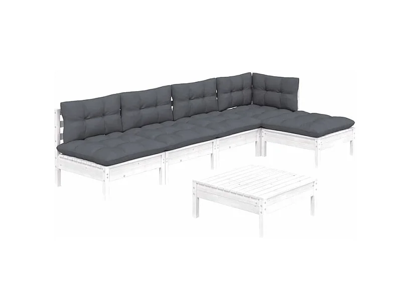Salon de jardin 6 pcs avec coussins blanc bois de pin