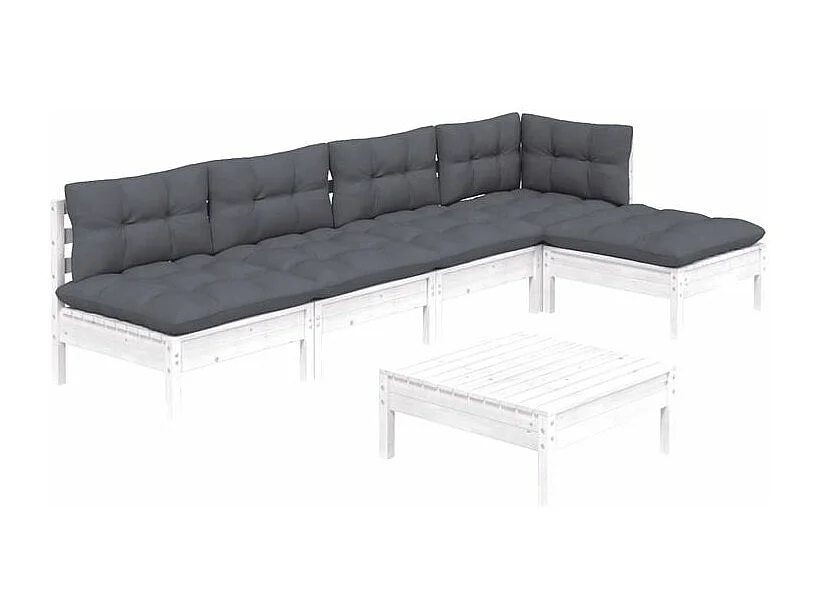 Salon de jardin 6 pcs avec coussins blanc bois de pin