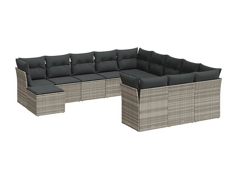 Salon de jardin avec coussins 12 pcs gris clair résine tressée