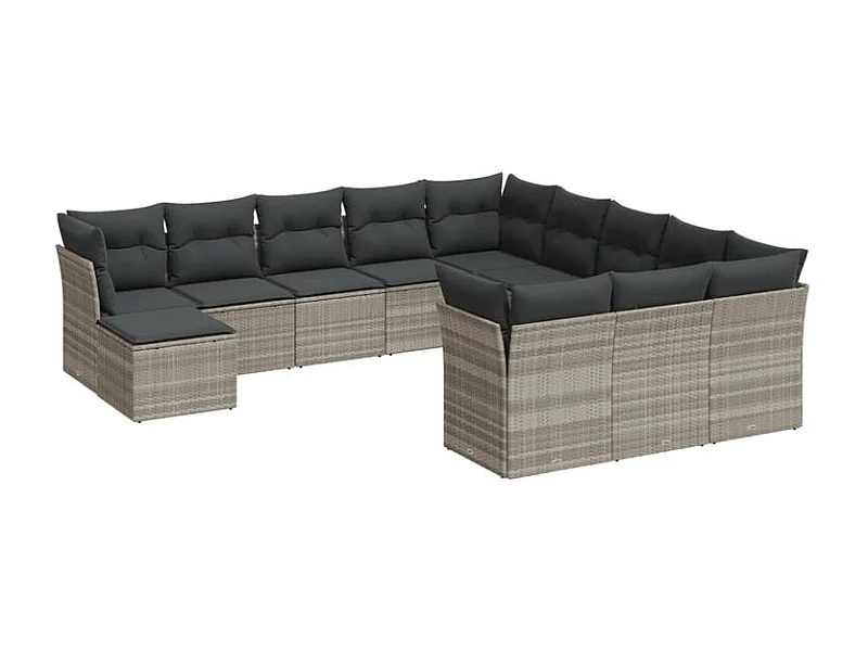 Salon de jardin avec coussins 12 pcs gris clair résine tressée